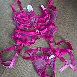 Hello.LA.Girl Pink Floral Embroidery Lingerie